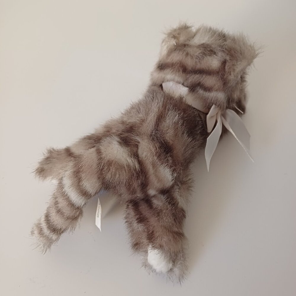 The Bearington Collection Realistic Grey Stripped Laying Tabby Bow Kitty Cat 9'' - Picture 11 of 14